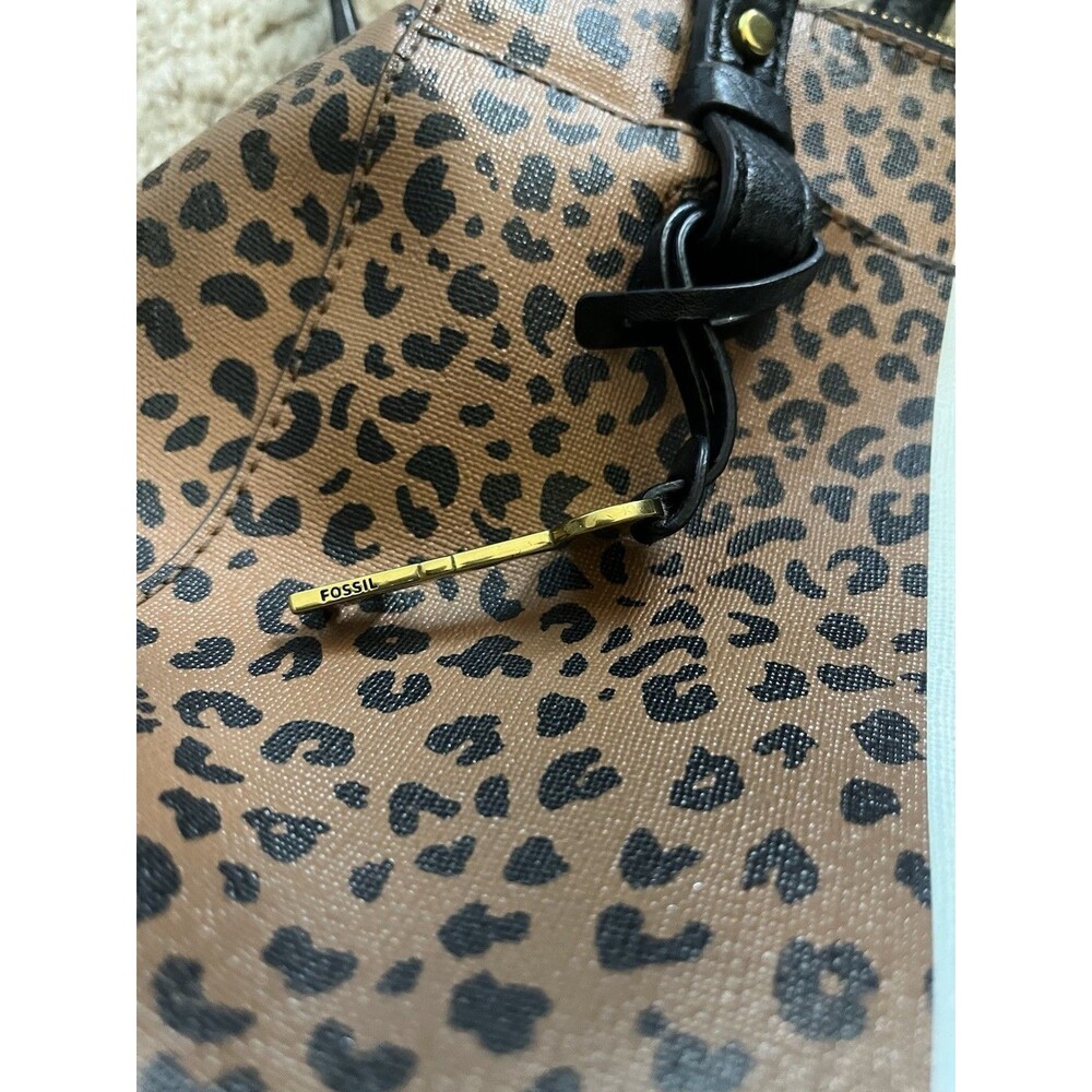 Fossil Leopard Print Satchel with Black and Cream Stripes - Picture 7 of 13